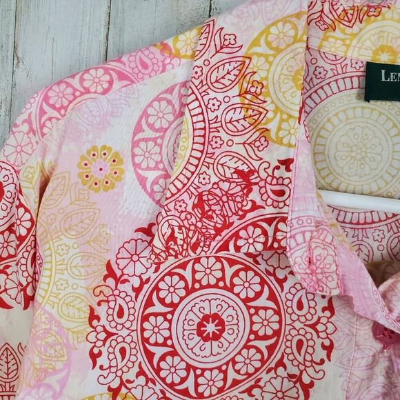 Lemon Grass Button Down Shirt Pink Red Patterned Size 1X - Picture 5 of 9